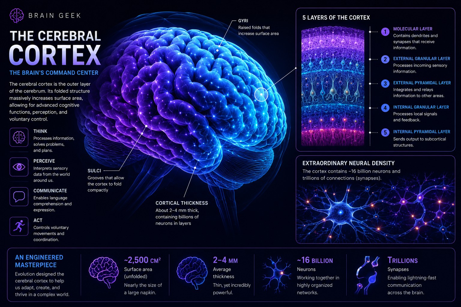 The cerebral cortex — the brain's command center.