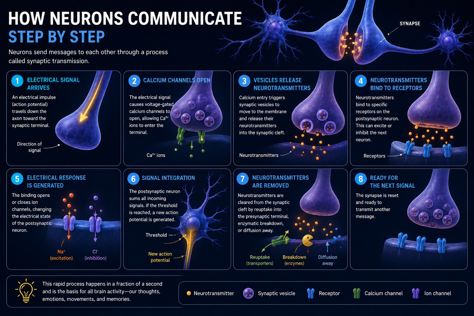 How neurons communicate, step by step.