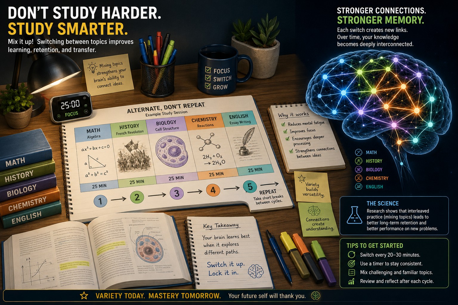 Don't study harder, study smarter — interleaving mixes topics to improve learning, retention, and transfer.