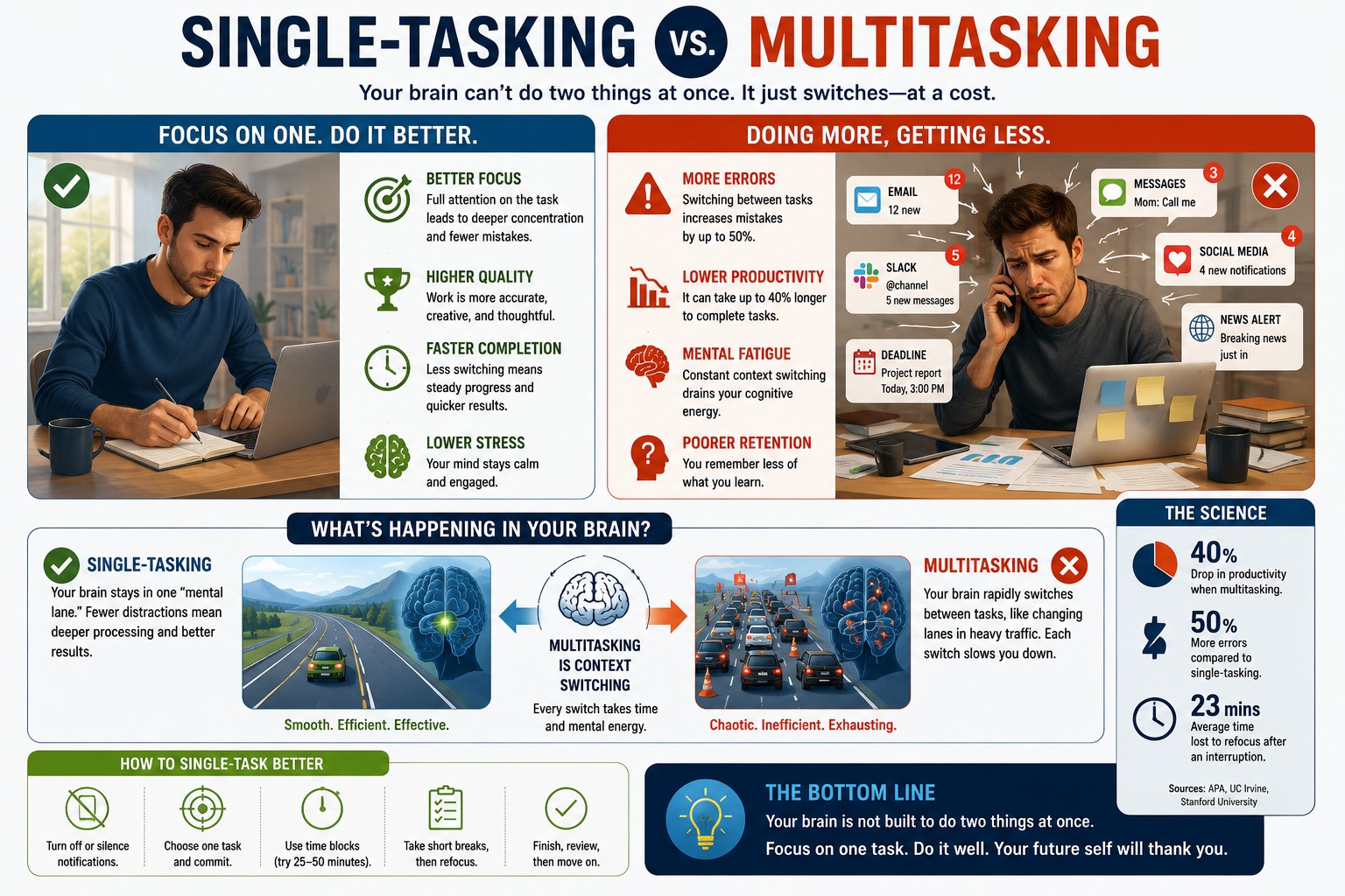 Single-tasking vs. multitasking performance.