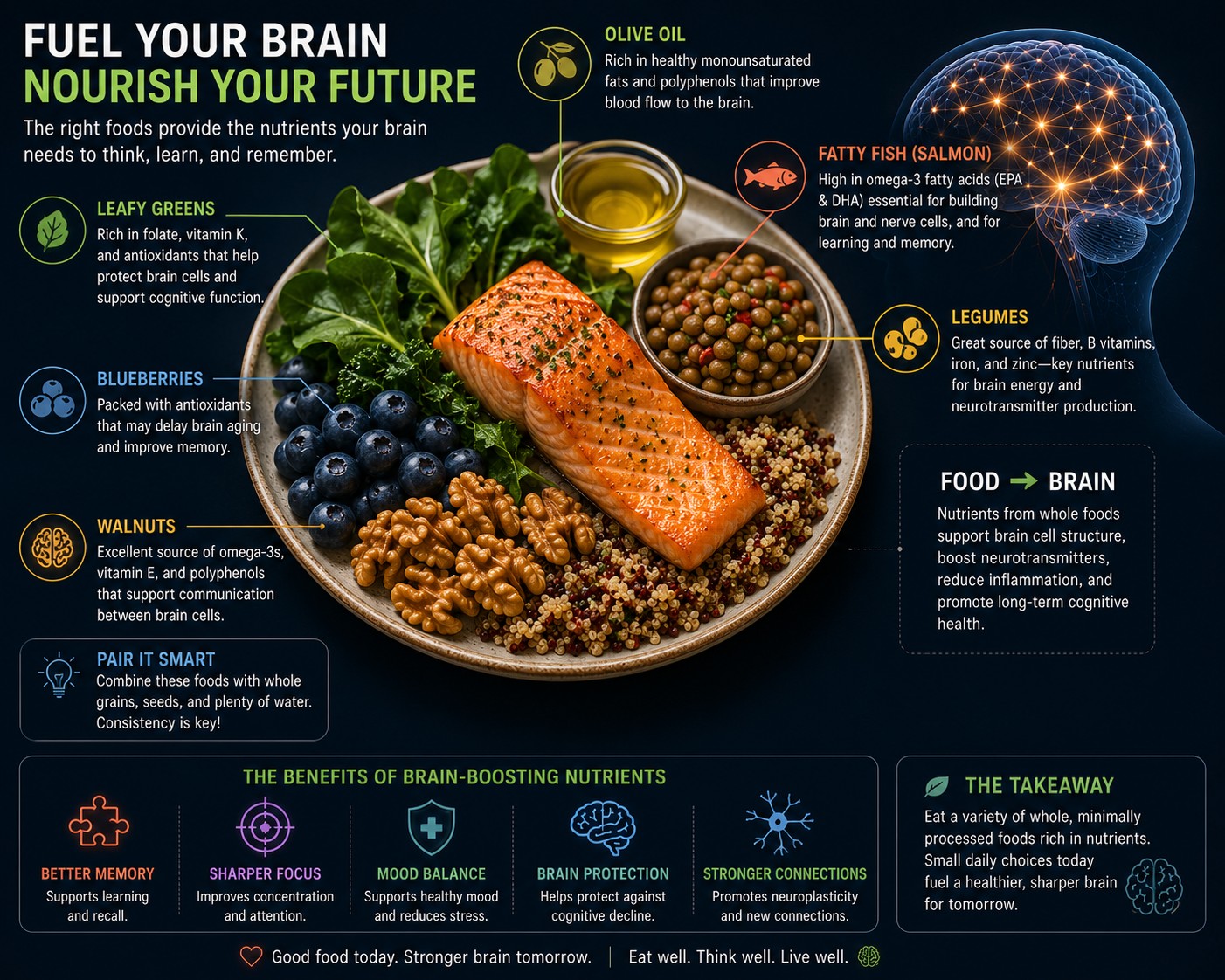 Fuel your brain, nourish your future — the right foods provide the nutrients your brain needs to think, learn, and remember.